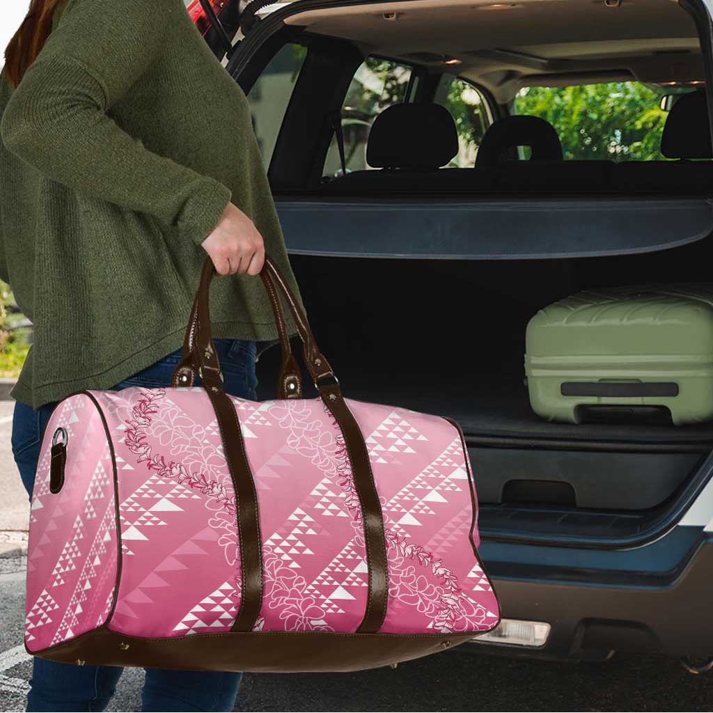 Hawaii Rose Pink Kapa Travel Bag Vintage 'Ohe Kāpala Motifs Mix Plumeria Leis LT7 - Polynesian Pride
