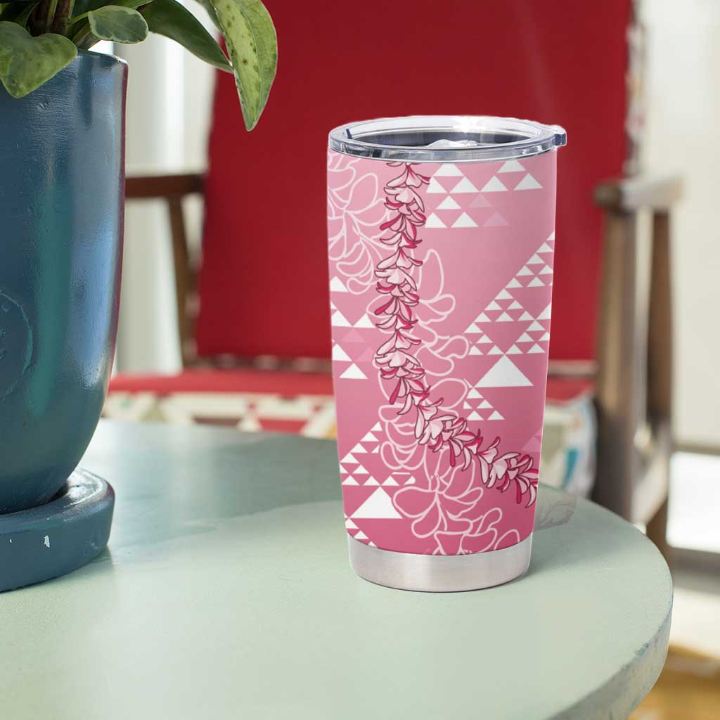 Hawaii Rose Pink Kapa Tumbler Cup Vintage 'Ohe Kāpala Motifs Mix Plumeria Leis LT7 - Polynesian Pride