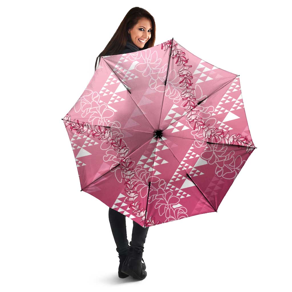 Hawaii Rose Pink Kapa Umbrella Vintage 'Ohe Kāpala Motifs Mix Plumeria Leis LT7 - Polynesian Pride
