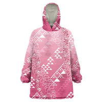Hawaii Rose Pink Kapa Wearable Blanket Hoodie Vintage 'Ohe Kāpala Motifs Mix Plumeria Leis