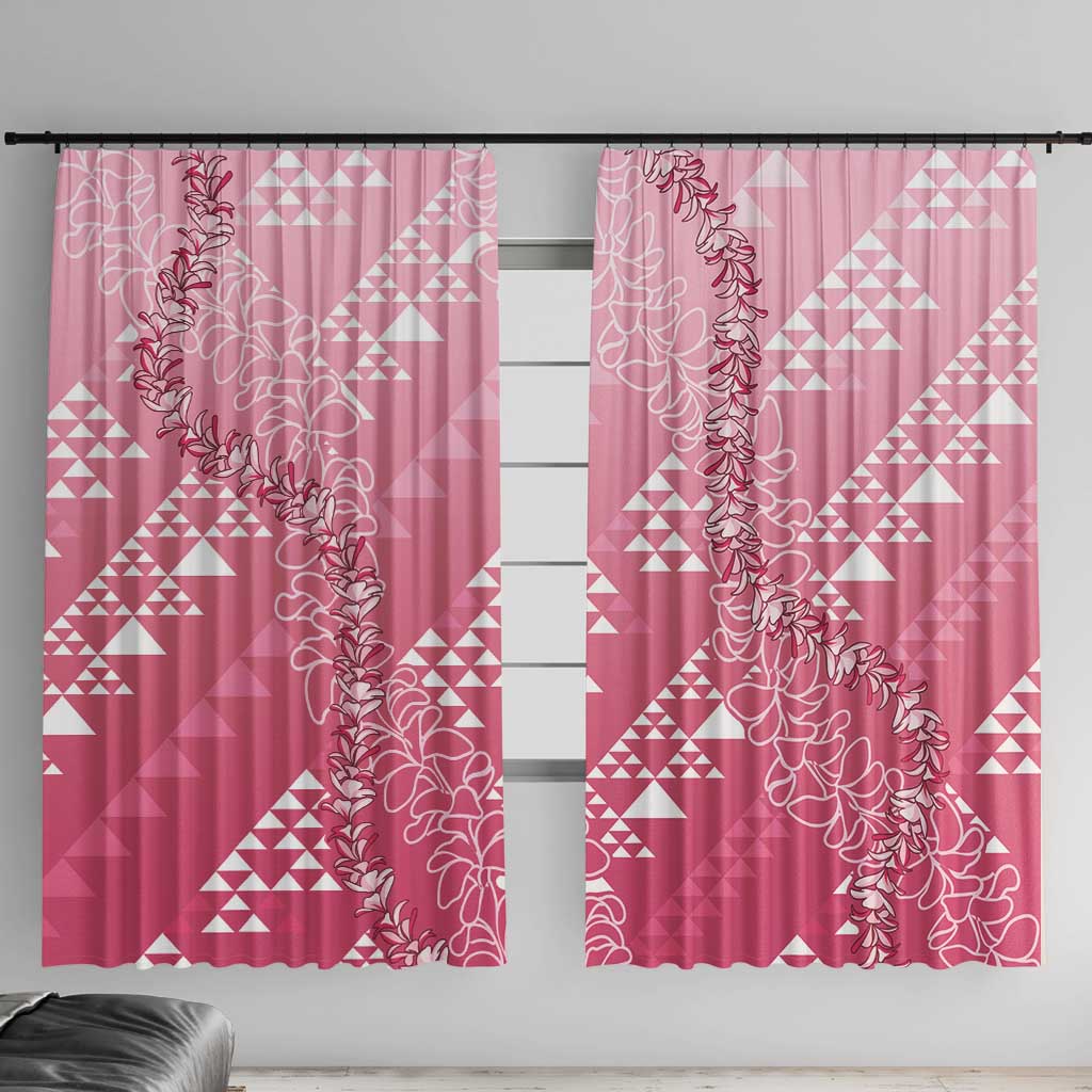 Hawaii Rose Pink Kapa Window Curtain Vintage 'Ohe Kāpala Motifs Mix Plumeria Leis LT7 With Hooks Rose Pink - Polynesian Pride