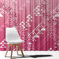 Hawaii Rose Pink Kapa Window Curtain Vintage 'Ohe Kāpala Motifs Mix Plumeria Leis LT7 - Polynesian Pride