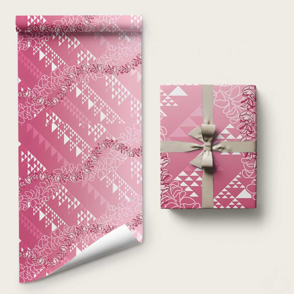 Hawaii Kapa Vintage Motifs Mix Plumeria Leis Wrapping Paper Rose Pink LT7 58" × 23" Rose Pink - Polynesian Pride