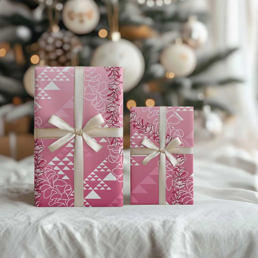 Hawaii Kapa Vintage Motifs Mix Plumeria Leis Wrapping Paper Rose Pink