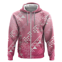 Hawaii Rose Pink Kapa Zip Hoodie Vintage 'Ohe Kāpala Motifs Mix Plumeria Leis LT7 Zip Hoodie Rose Pink - Polynesian Pride