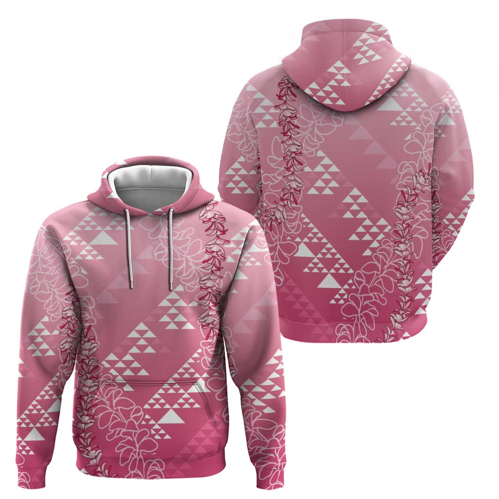 Hawaii Rose Pink Kapa Zip Hoodie Vintage 'Ohe Kāpala Motifs Mix Plumeria Leis LT7 - Polynesian Pride