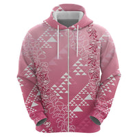 Hawaii Rose Pink Kapa Zip Hoodie Vintage 'Ohe Kāpala Motifs Mix Plumeria Leis LT7 - Polynesian Pride