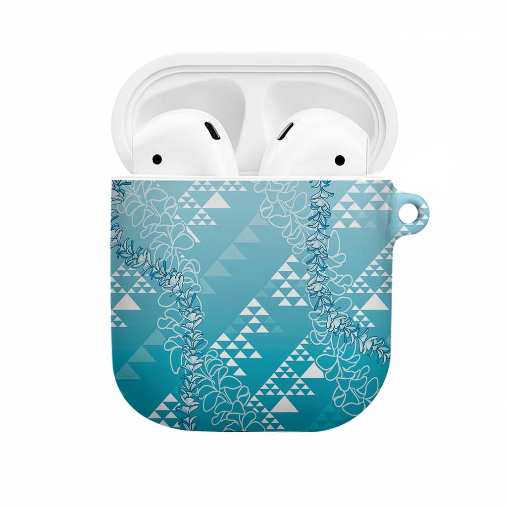 Hawaii Turquoise Kapa AirPods Case Vintage 'Ohe Kāpala Motifs Mix Plumeria Leis LT7 Turquoise - Polynesian Pride