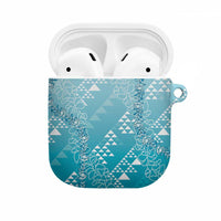 Hawaii Turquoise Kapa AirPods Case Vintage 'Ohe Kāpala Motifs Mix Plumeria Leis LT7 Turquoise - Polynesian Pride