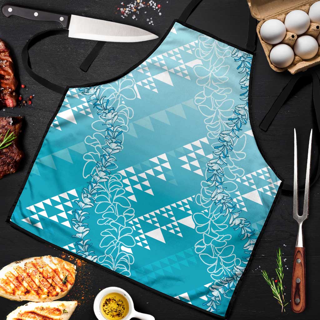 Hawaii Turquoise Kapa Apron Vintage 'Ohe Kāpala Motifs Mix Plumeria Leis