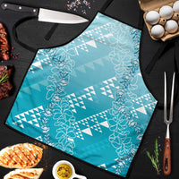 Hawaii Turquoise Kapa Apron Vintage 'Ohe Kāpala Motifs Mix Plumeria Leis