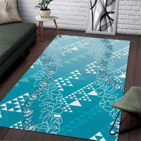 Hawaii Turquoise Kapa Area Rug Vintage 'Ohe Kāpala Motifs Mix Plumeria Leis LT7 Turquoise - Polynesian Pride