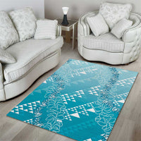 Hawaii Turquoise Kapa Area Rug Vintage 'Ohe Kāpala Motifs Mix Plumeria Leis LT7 - Polynesian Pride