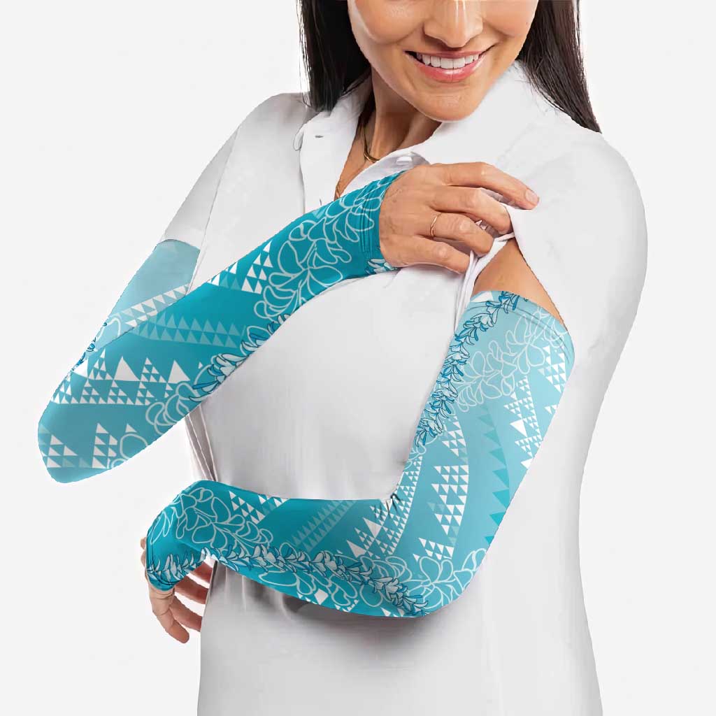 Hawaii Turquoise Kapa Arm Sleeves Vintage 'Ohe Kāpala Motifs Mix Plumeria Leis LT7 - Polynesian Pride