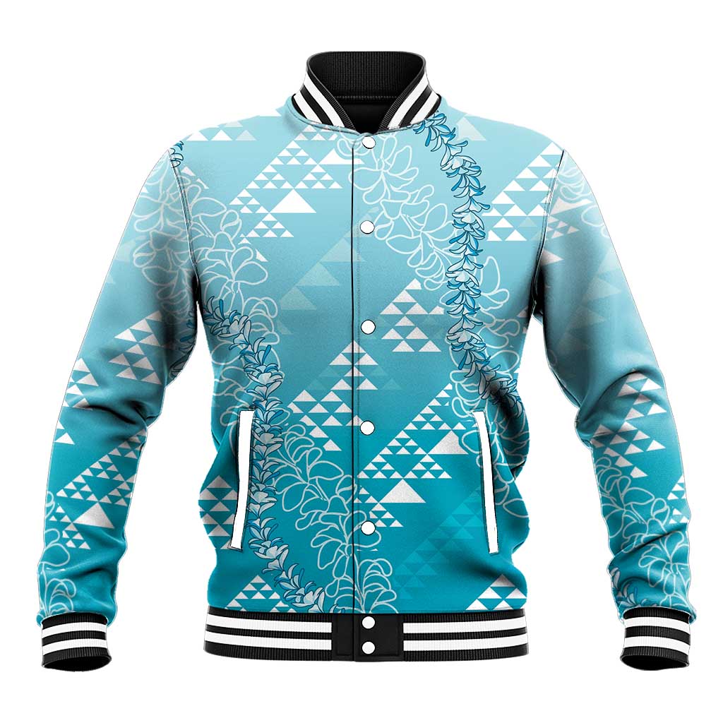 Hawaii Turquoise Kapa Baseball Jacket Vintage 'Ohe Kāpala Motifs Mix Plumeria Leis LT7 Unisex Turquoise - Polynesian Pride