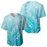 Hawaii Turquoise Kapa Baseball Jersey Vintage 'Ohe Kāpala Motifs Mix Plumeria Leis