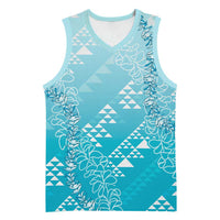 Hawaii Turquoise Kapa Basketball Jersey Vintage 'Ohe Kāpala Motifs Mix Plumeria Leis LT7 Unisex Turquoise - Polynesian Pride