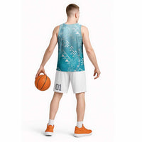 Hawaii Turquoise Kapa Basketball Jersey Vintage 'Ohe Kāpala Motifs Mix Plumeria Leis LT7 - Polynesian Pride