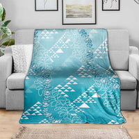 Hawaii Turquoise Kapa Blanket Vintage 'Ohe Kāpala Motifs Mix Plumeria Leis