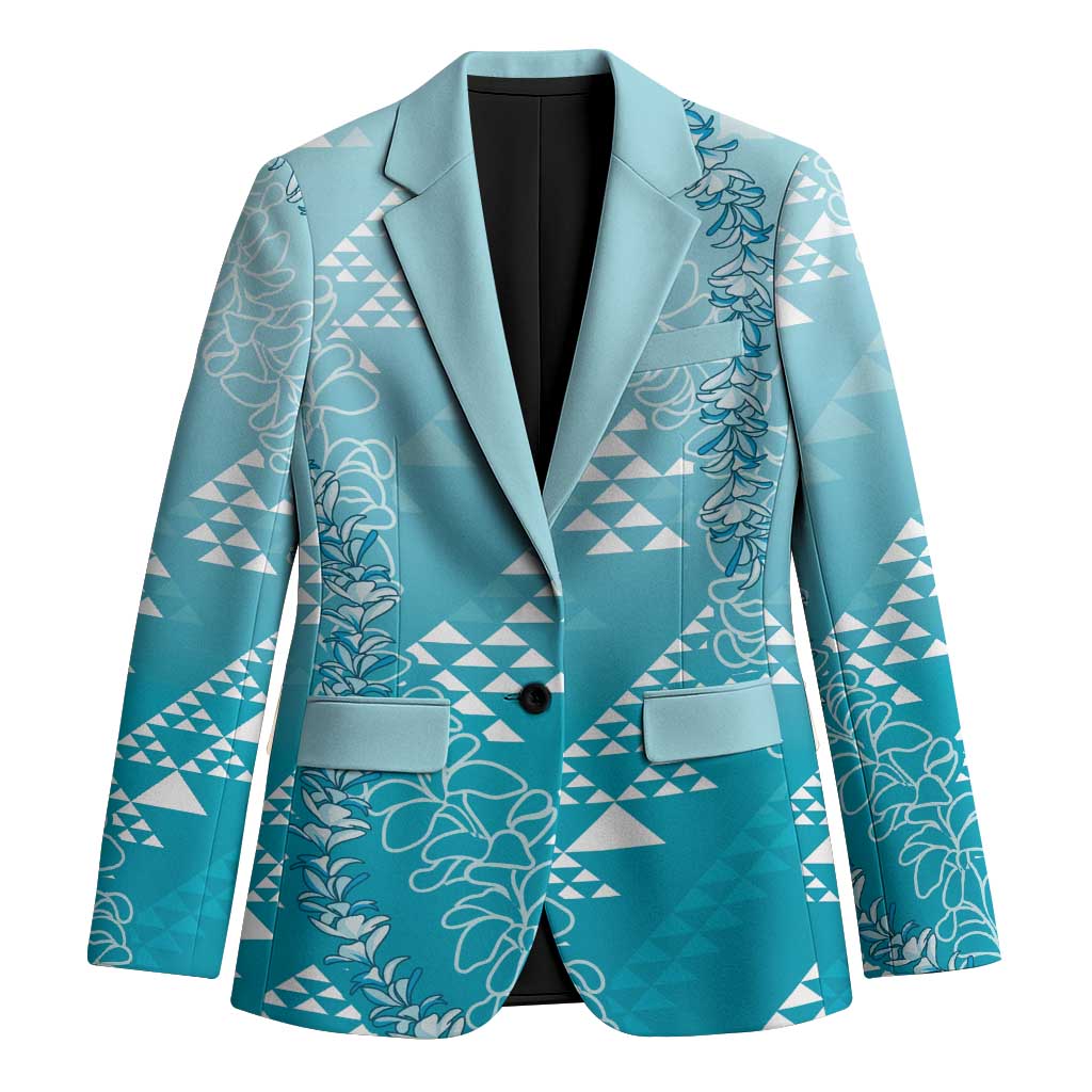 Hawaii Turquoise Kapa Blazer Vintage 'Ohe Kāpala Motifs Mix Plumeria Leis LT7 Unisex Turquoise - Polynesian Pride