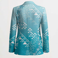 Hawaii Turquoise Kapa Blazer Vintage 'Ohe Kāpala Motifs Mix Plumeria Leis