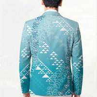 Hawaii Turquoise Kapa Blazer Vintage 'Ohe Kāpala Motifs Mix Plumeria Leis