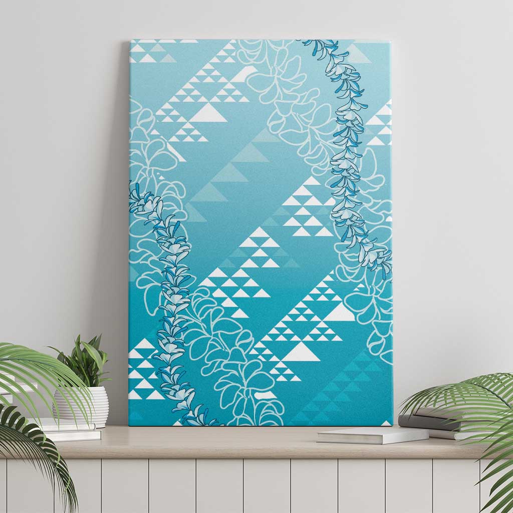 Hawaii Turquoise Kapa Canvas Wall Art Vintage 'Ohe Kāpala Motifs Mix Plumeria Leis