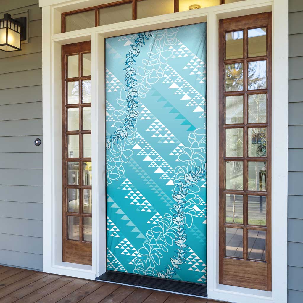 Hawaii Turquoise Kapa Door Cover Vintage 'Ohe Kāpala Motifs Mix Plumeria Leis LT7 - Polynesian Pride