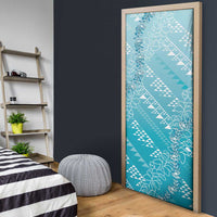 Hawaii Turquoise Kapa Door Cover Vintage 'Ohe Kāpala Motifs Mix Plumeria Leis LT7 - Polynesian Pride