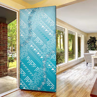 Hawaii Turquoise Kapa Door Cover Vintage 'Ohe Kāpala Motifs Mix Plumeria Leis LT7 - Polynesian Pride