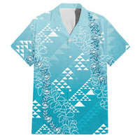 Hawaii Turquoise Kapa Family Matching Mermaid Dress and Hawaiian Shirt Vintage 'Ohe Kāpala Motifs Mix Plumeria Leis LT7 Dad's Shirt - Short Sleeve Turquoise - Polynesian Pride
