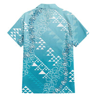 Hawaii Turquoise Kapa Family Matching Mermaid Dress and Hawaiian Shirt Vintage 'Ohe Kāpala Motifs Mix Plumeria Leis LT7 - Polynesian Pride