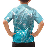 Hawaii Turquoise Kapa Family Matching Off Shoulder Maxi Dress and Hawaiian Shirt Vintage 'Ohe Kāpala Motifs Mix Plumeria Leis LT7 - Polynesian Pride