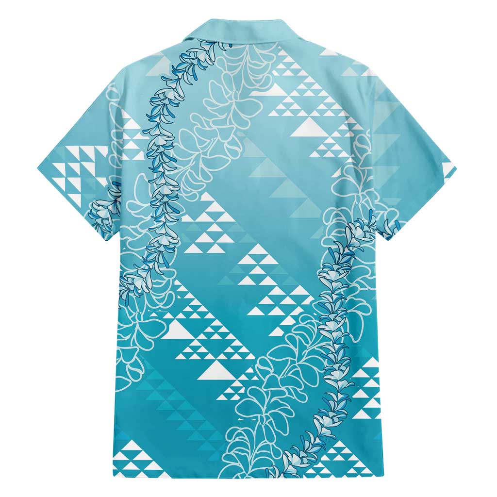 Hawaii Turquoise Kapa Family Matching Tank Maxi Dress and Hawaiian Shirt Vintage 'Ohe Kāpala Motifs Mix Plumeria Leis LT7 - Polynesian Pride