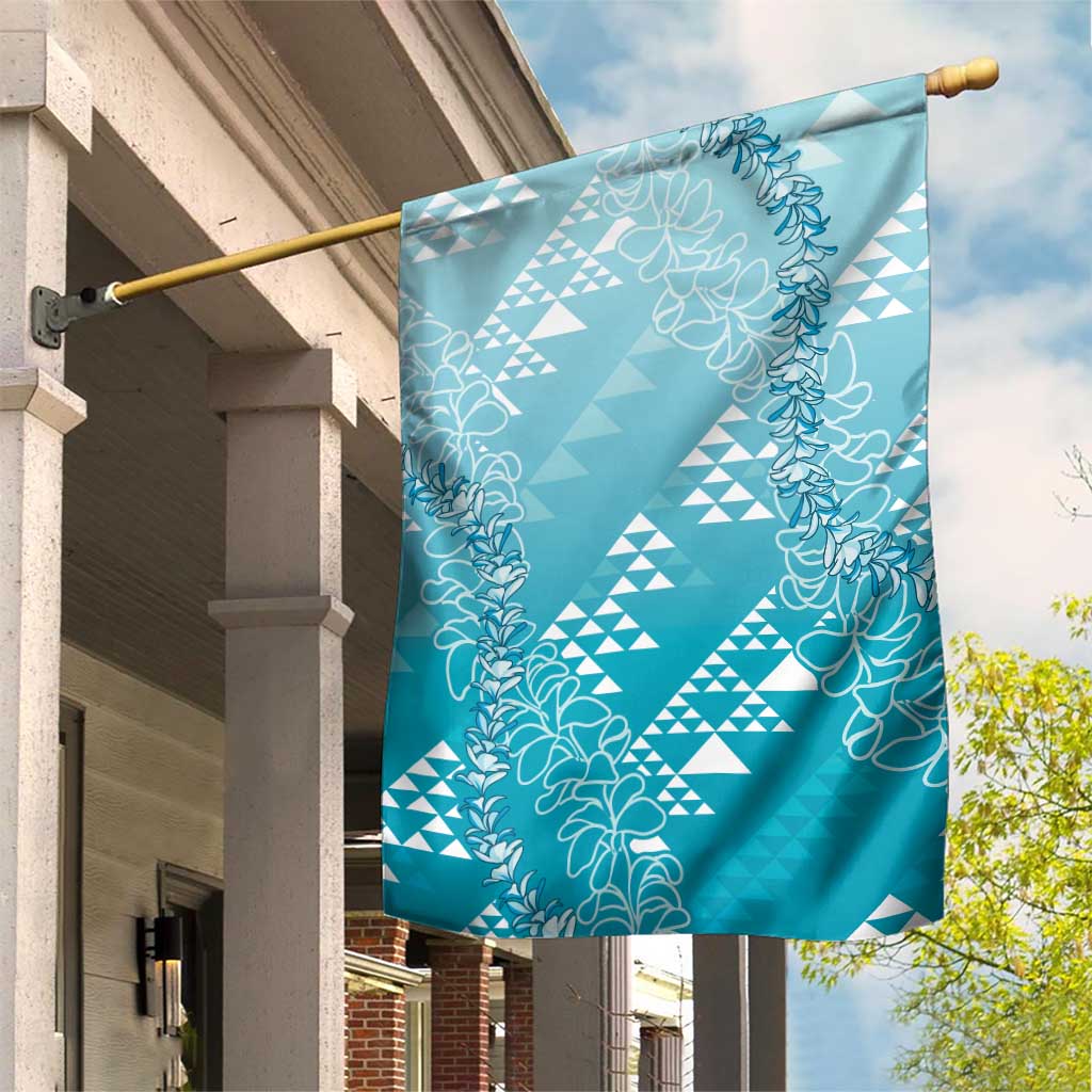 Hawaii Turquoise Kapa Garden Flag Vintage 'Ohe Kāpala Motifs Mix Plumeria Leis LT7 House Flag Turquoise - Polynesian Pride