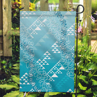 Hawaii Turquoise Kapa Garden Flag Vintage 'Ohe Kāpala Motifs Mix Plumeria Leis LT7 Garden Flag Turquoise - Polynesian Pride
