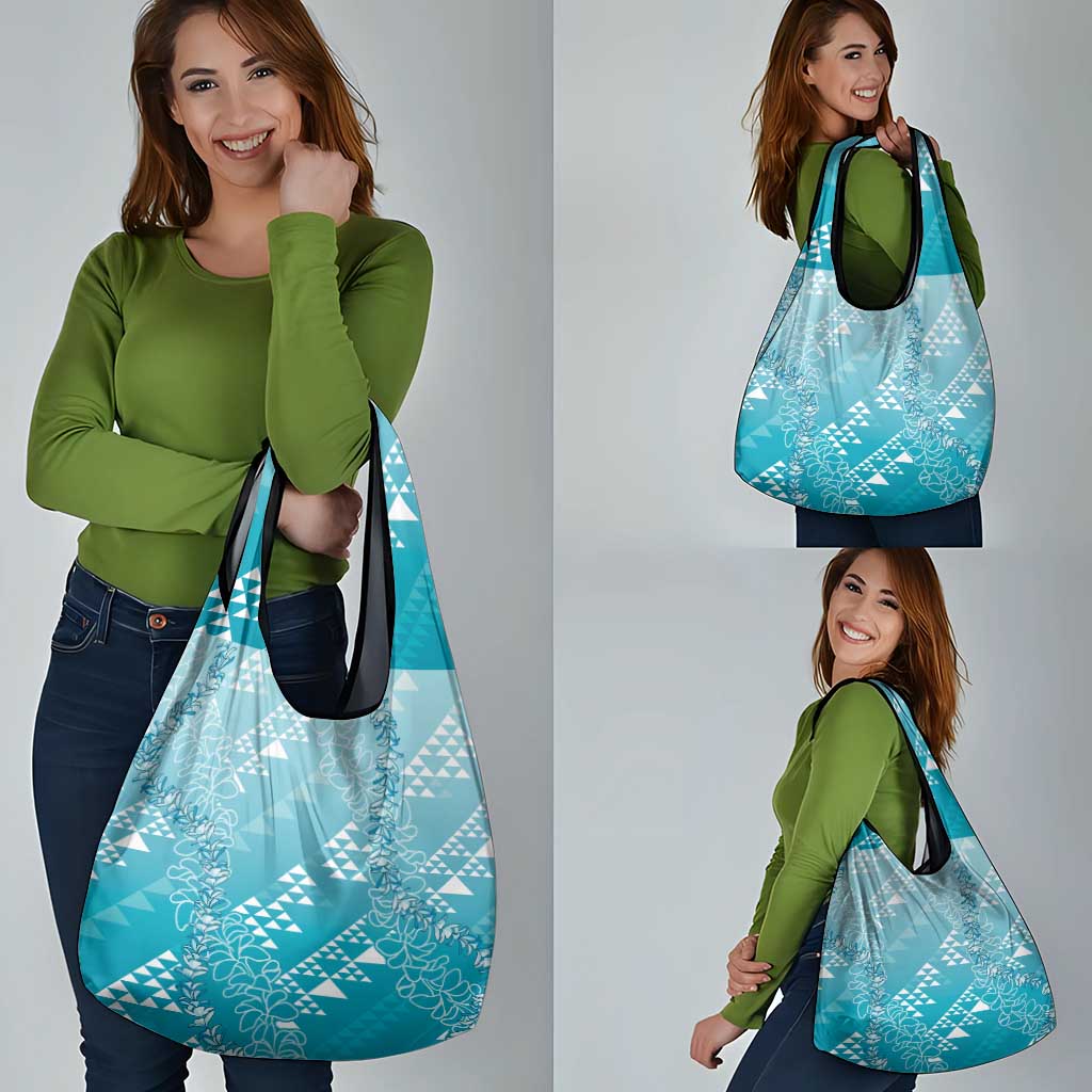 Hawaii Turquoise Kapa Grocery Bag Vintage 'Ohe Kāpala Motifs Mix Plumeria Leis LT7 - Polynesian Pride