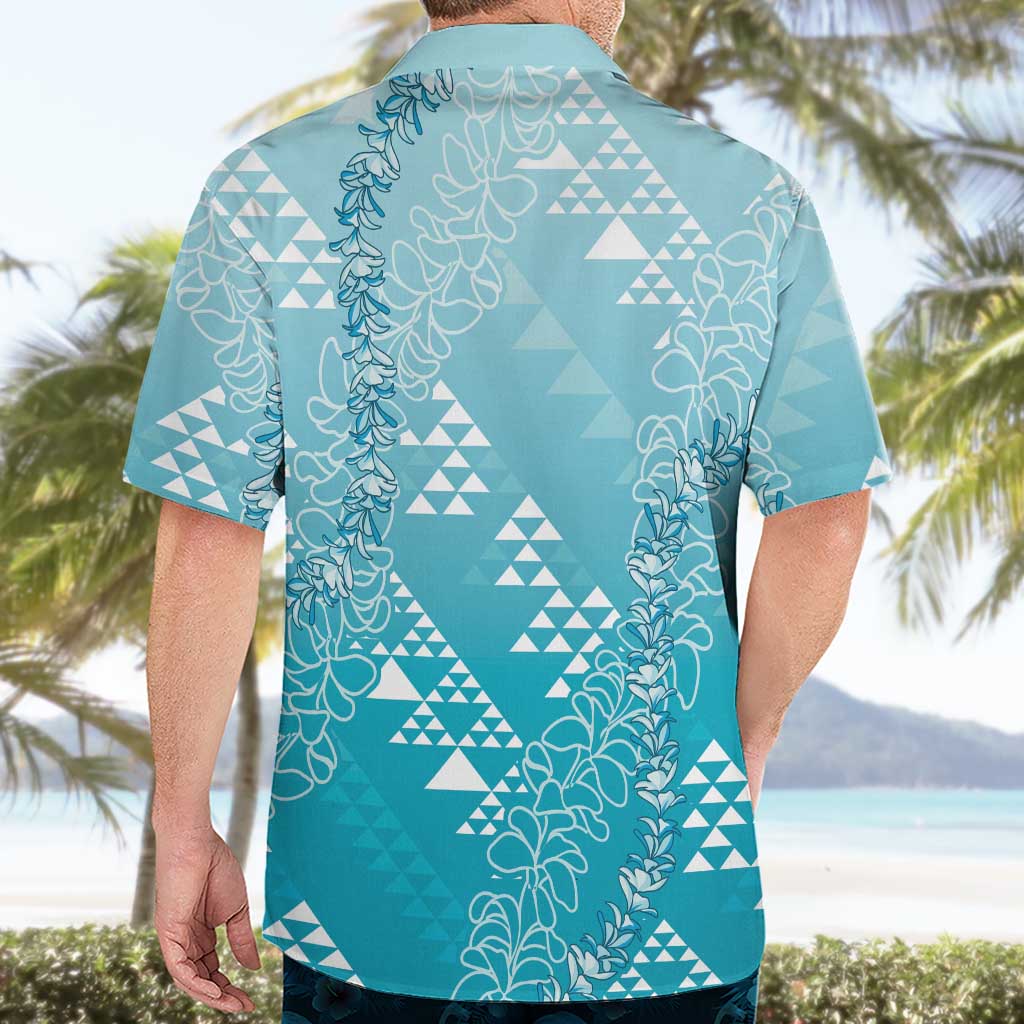 Hawaii Turquoise Kapa Hawaiian Shirt Vintage 'Ohe Kāpala Motifs Mix Plumeria Leis LT7 - Polynesian Pride