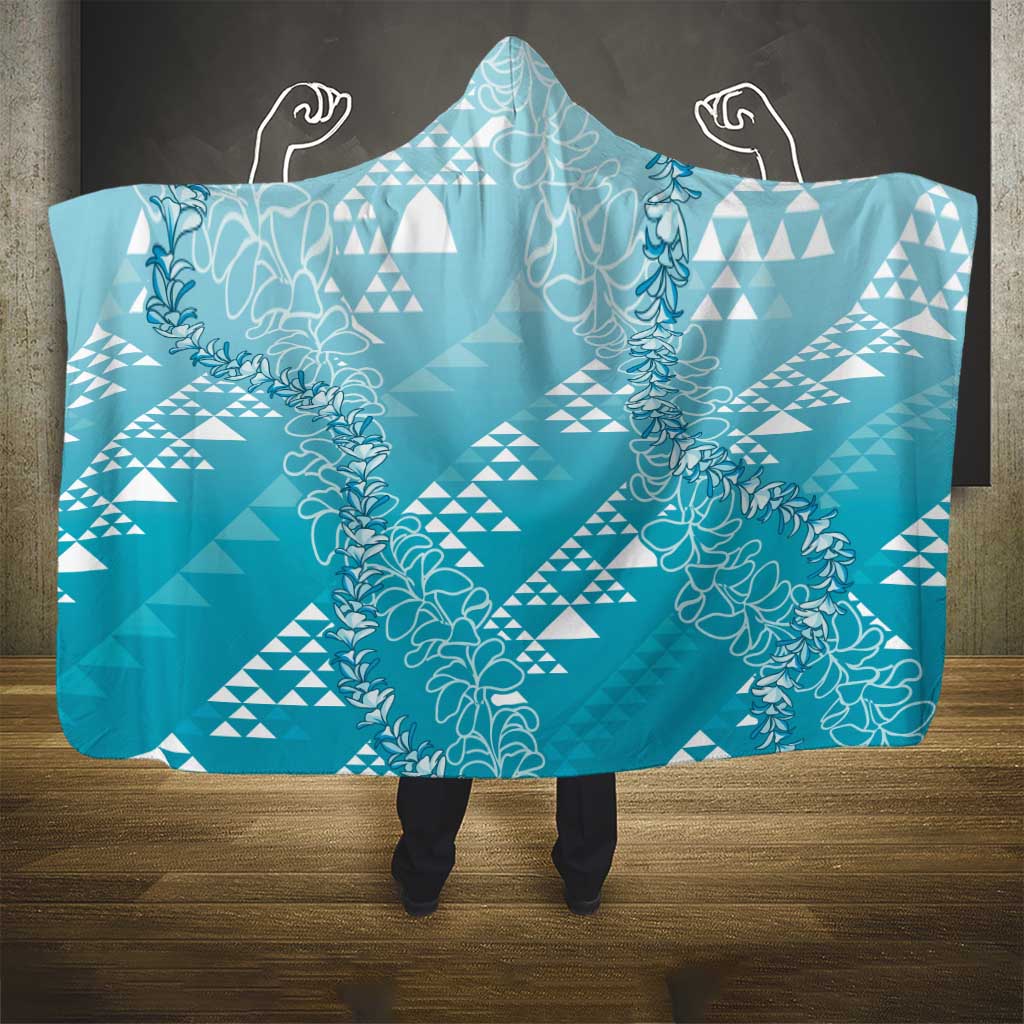 Hawaii Turquoise Kapa Hooded Blanket Vintage 'Ohe Kāpala Motifs Mix Plumeria Leis LT7 - Polynesian Pride