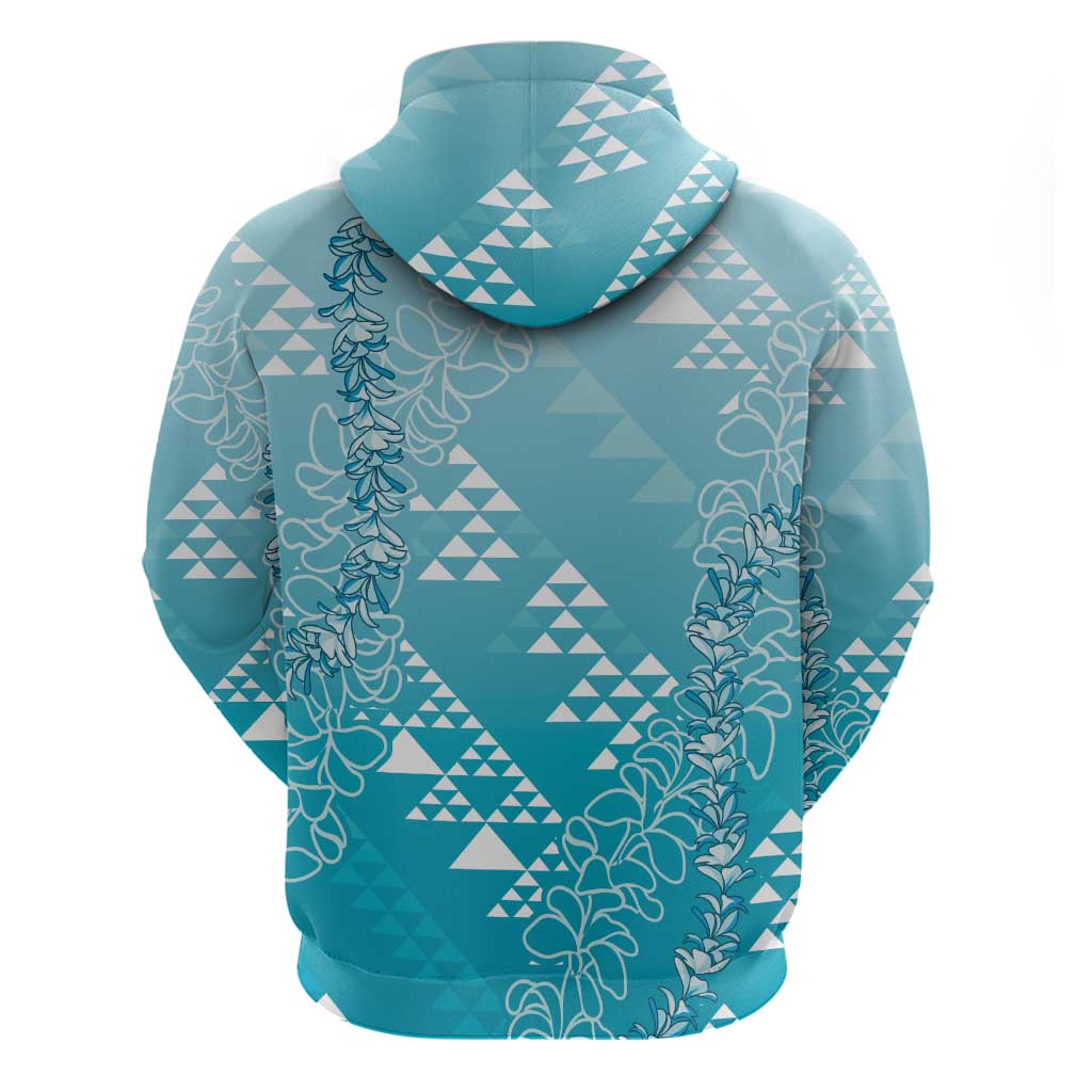 Hawaii Turquoise Kapa Hoodie Vintage 'Ohe Kāpala Motifs Mix Plumeria Leis LT7 - Polynesian Pride