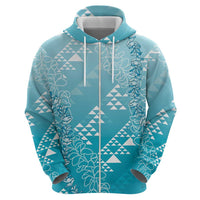 Hawaii Turquoise Kapa Hoodie Vintage 'Ohe Kāpala Motifs Mix Plumeria Leis LT7 - Polynesian Pride