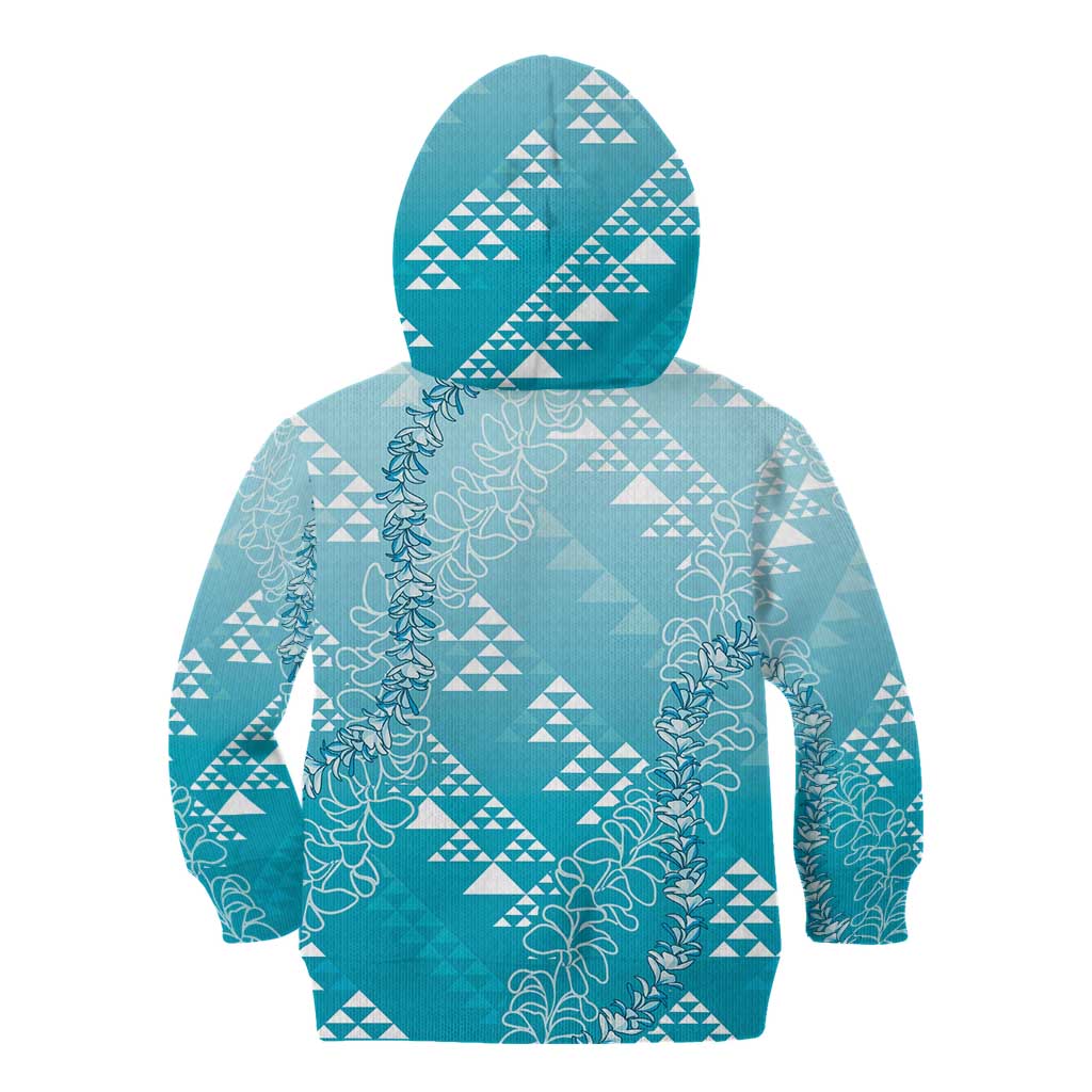 Hawaii Turquoise Kapa Kid Hoodie Vintage 'Ohe Kāpala Motifs Mix Plumeria Leis LT7 - Polynesian Pride
