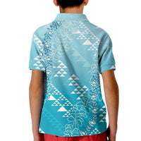 Hawaii Turquoise Kapa Kid Polo Shirt Vintage 'Ohe Kāpala Motifs Mix Plumeria Leis LT7 - Polynesian Pride