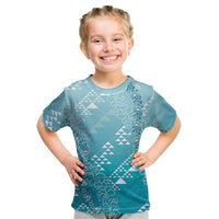 Hawaii Turquoise Kapa Kid T Shirt Vintage 'Ohe Kāpala Motifs Mix Plumeria Leis LT7 Turquoise - Polynesian Pride