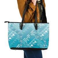 Hawaii Turquoise Kapa Leather Tote Bag Vintage 'Ohe Kāpala Motifs Mix Plumeria Leis LT7 - Polynesian Pride