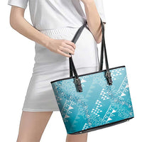 Hawaii Turquoise Kapa Leather Tote Bag Vintage 'Ohe Kāpala Motifs Mix Plumeria Leis LT7 - Polynesian Pride