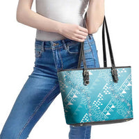 Hawaii Turquoise Kapa Leather Tote Bag Vintage 'Ohe Kāpala Motifs Mix Plumeria Leis LT7 - Polynesian Pride