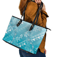 Hawaii Turquoise Kapa Leather Tote Bag Vintage 'Ohe Kāpala Motifs Mix Plumeria Leis LT7 - Polynesian Pride