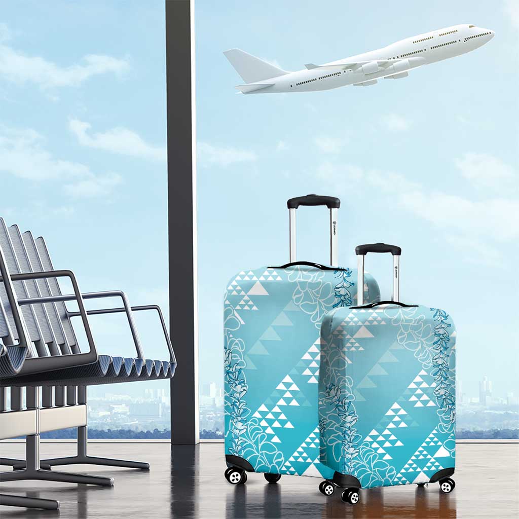 Hawaii Turquoise Kapa Luggage Cover Vintage 'Ohe Kāpala Motifs Mix Plumeria Leis LT7 - Polynesian Pride