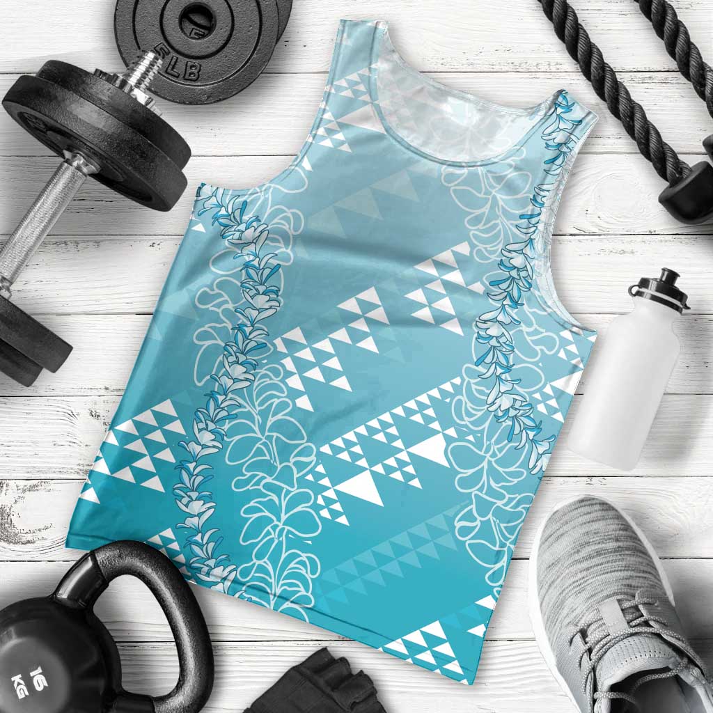 Hawaii Turquoise Kapa Men Tank Top Vintage 'Ohe Kāpala Motifs Mix Plumeria Leis LT7 - Polynesian Pride